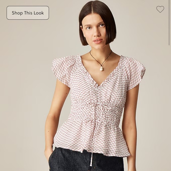 J. Crew Palermo Top in Ramie Ivory Red Print Small Flutter Sleeve Blouse NWT - Picture 2 of 5